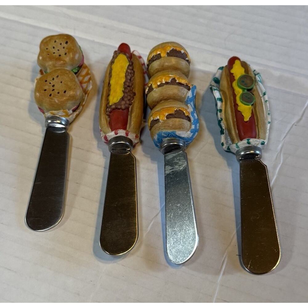Picnic Theme Spreaders Set Of Four Back Yard BBQ Hotdog Burger